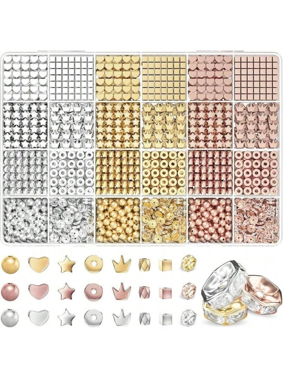 1740 Pieces Gold Beads For Friendship Bracelets Making Kit, 8 Shapes Organized Jewelry Making Supplies